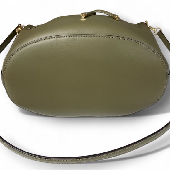 Lauren Ralph Lauren Andie Drawstring Leather Bucket Bag Olive Green - Picture 9 of 14